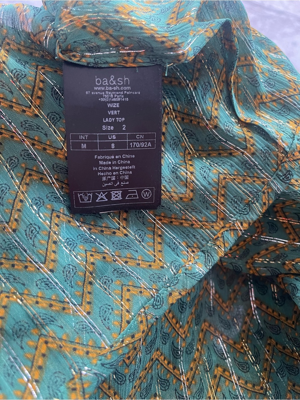 ba&sh Green Chevron Wize Ruffle-Neck Blouse - Picture 8 of 10